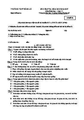 Đề kiểm tra 15 phút lần 2 môn Sinh học Lớp 11