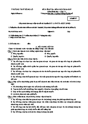 Đề kiểm tra 15 phút lần 2 môn Sinh học Lớp 11