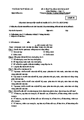 Đề kiểm tra 15 phút lần 2 môn Sinh học Lớp 11