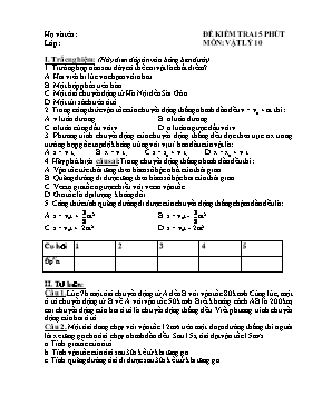 Đề kiểm tra 15 phút môn Vật lý 10