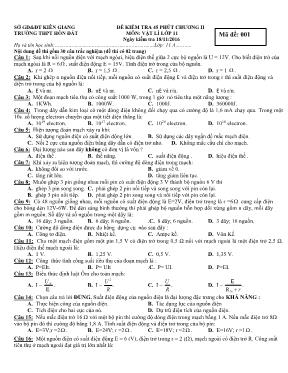Đề kiểm tra 45 phút Chương II môn Vật lý Lớp 