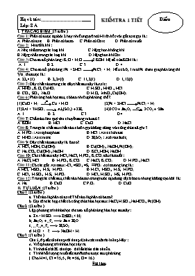 Đề kiểm tra 45 phút môn Hóa học Lớp 8