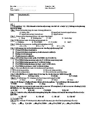 Đề kiểm tra 45 phút môn Hóa học Lớp 9
