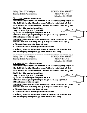 Đề kiểm tra 45 phút môn Vật lý Lớp 9 - Năm họ