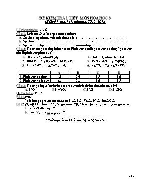 Đề kiểm tra 45 phút số 1 học kỳ II môn Hóa họ