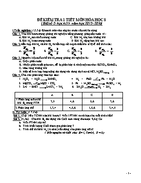 Đề kiểm tra 45 phút số 2 môn Hóa học Lớp 8 - Năm học 2015-2016