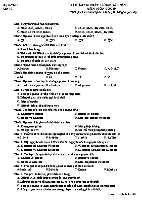 Đề kiểm tra chất lượng đầu năm môn Hóa học 10