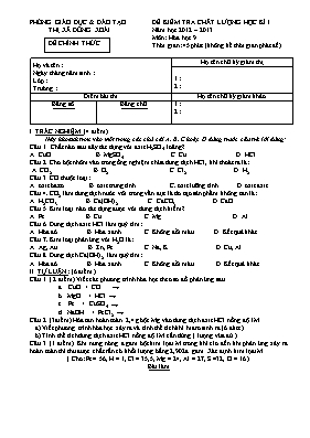 Đề kiểm tra chất lượng học kì I môn Hóa học Lớp 9 - Năm học 2012-2013 - Phòng GD & ĐT Thị xã Đồng Xoài (Có đáp án)