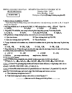 Đề kiểm tra chất lượng học kỳ II môn Hóa học 