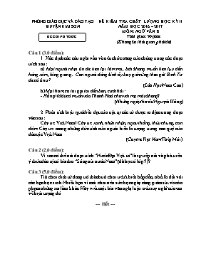 Đề kiểm tra chất lượng học kỳ II môn Ngữ văn Lớp 8 - Năm học 2016-2017 - Phòng GD & ĐT Kim Sơn (Có đáp án)