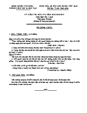 Đề kiểm tra chất lượng học kỳ II môn Ngữ văn 