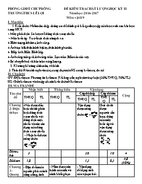 Đề kiểm tra chất lượng học kỳ II môn Vật lý