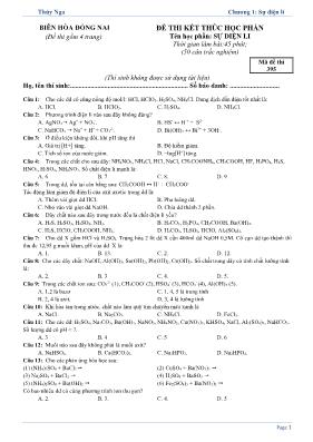 Đề kiểm tra Chương 1 môn Hóa học Lớp 11 - Mã đề 395