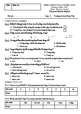 Đề kiểm tra cuối học kỳ II môn Tin học Lớp 2 