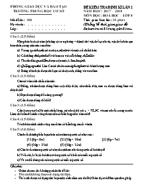 Đề kiểm tra định kỳ lần 1 môn Hóa học Lớp 8 - Mã đề 001 - Năm học 2017-2018