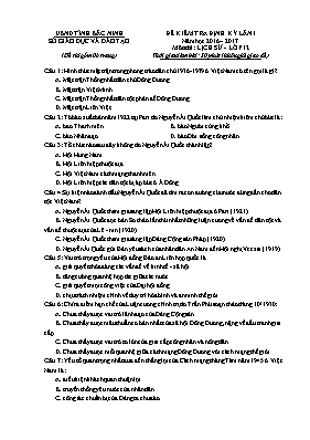 Đề kiểm tra định kỳ lần I môn Lịch sử 12 - Nă