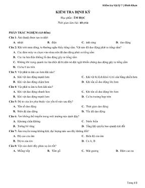 Đề kiểm tra định kỳ môn Vật lý Lớp 7