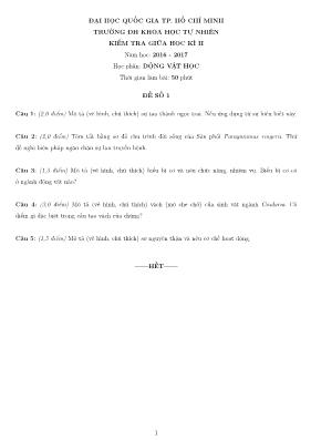 Đề kiểm tra giữa học kỳ II môn Sinh học Lớp 1