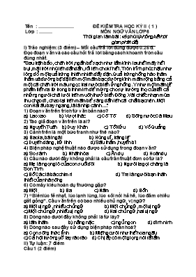 Đề kiểm tra học kì 2 môn Ngữ văn Lớp 6