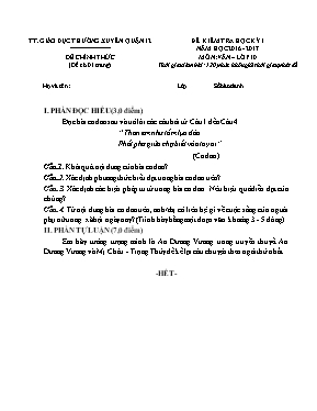 Đề kiểm tra học kì I môn Ngữ văn Lớp 10 - Năm học 2016-2017 - Trung tâm GDTX Quận 12