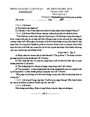 Đề kiểm tra học kì II môn Ngữ văn Lớp 7 - Năm học 2014-2015 - Phòng GD & ĐT Nam Trà My (Có đáp án)