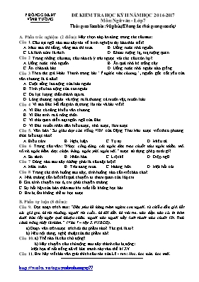 Đề kiểm tra học kì II môn Ngữ văn Lớp 7 - Năm