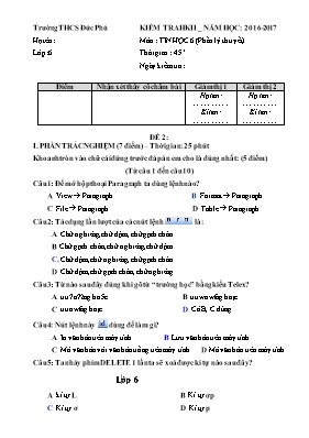 Đề kiểm tra học kì II môn Tin học Lớp 6 - Đề 