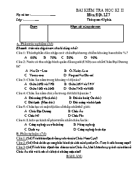 Đề kiểm tra học kỳ 2 môn Địa lý Lớp 7