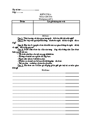 Đề kiểm tra học kỳ 2 môn Giáo dục công dân Kh