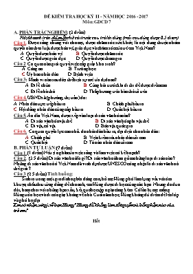 Đề kiểm tra học kỳ 2 môn Giáo dục công dân Khối 7 - Năm học 2016-2017