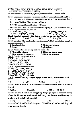 Đề kiểm tra học kỳ 2 môn Hóa học Khối 8 - Năm
