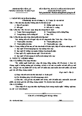Đề kiểm tra học kỳ 2 môn Ngữ văn 9 - Năm học 