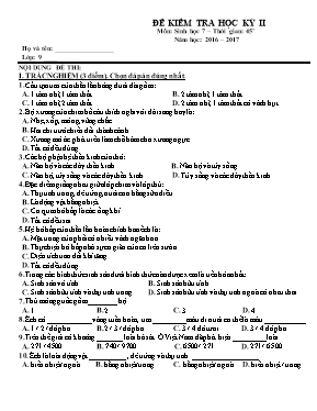 Đề kiểm tra học kỳ 2 môn Sinh học Lớp 7 - Năm