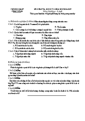 Đề kiểm tra học kỳ 2 môn Sinh học Lớp 8 - Năm