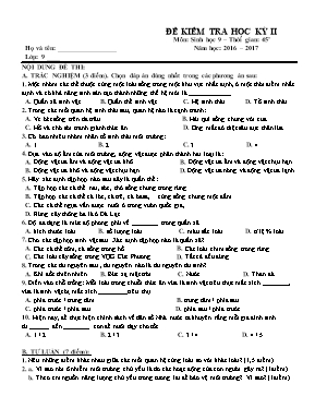 Đề kiểm tra học kỳ 2 môn Sinh học Lớp 9 - Năm học 2016-2017
