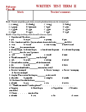 Đề kiểm tra học kỳ 2 môn Tiếng Anh 8