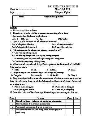 Đề kiểm tra học kỳ 2 môn Vật lý Khối 8