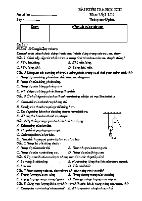 Đề kiểm tra học kỳ 2 môn Vật lý Lớp 6