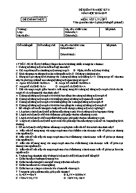 Đề kiểm tra học kỳ 2 môn Vật lý Lớp 7 - Năm học 2016-2017 (Có đáp án)