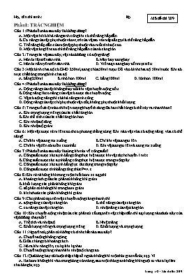 Đề kiểm tra học kỳ 2 môn Vật lý Lớp 8 - Mã đề 209