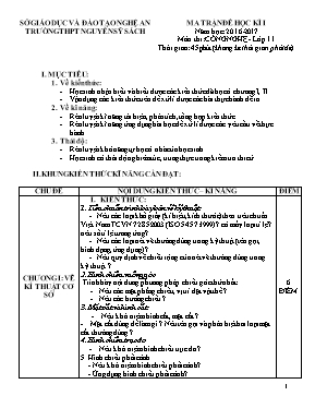 Đề kiểm tra học kỳ I môn Công nghệ Lớp 11 - N