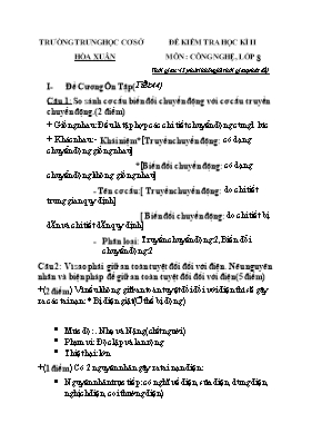 Đề kiểm tra học kỳ I môn Công nghệ Lớp 8 - Tr