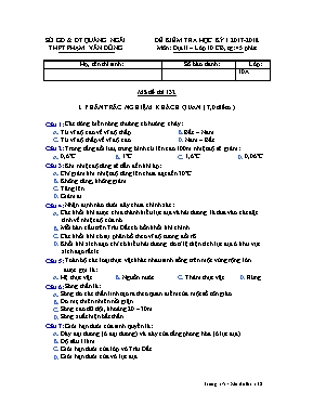 Đề kiểm tra học kỳ I môn Địa lý Lớp 10 (Cơ bả