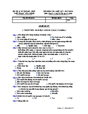 Đề kiểm tra học kỳ I môn Địa lý Lớp 10 (Cơ bả