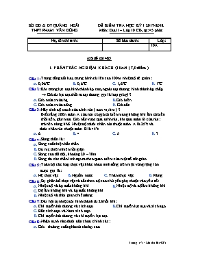 Đề kiểm tra học kỳ I môn Địa lý Lớp 10 (Cơ bả