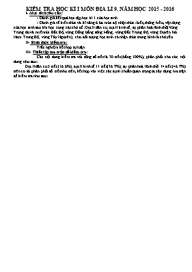 Đề kiểm tra học kỳ I môn Địa lý Lớp 9 - Năm h