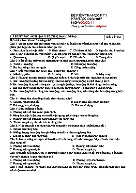 Đề kiểm tra học kỳ I môn Giáo dục công dân Lớ