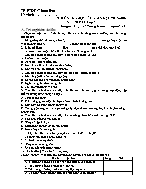 Đề kiểm tra học kỳ I môn Giáo dục công dân Lớ