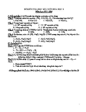 Đề kiểm tra học kỳ I môn Hóa học Lớp 8 - Năm 