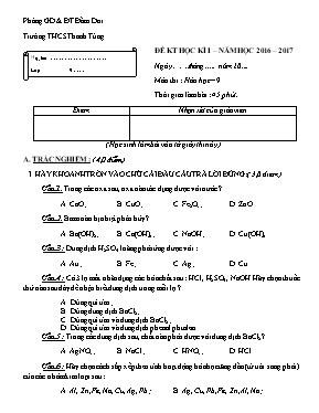 Đề kiểm tra học kỳ I môn Hóa học Lớp 9 - Năm học 2016-2017 - Trường THCS Thanh Tùng